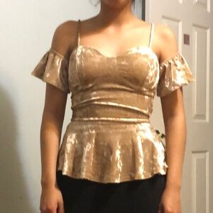 Elegant Tan Off-Shoulder Women's Top